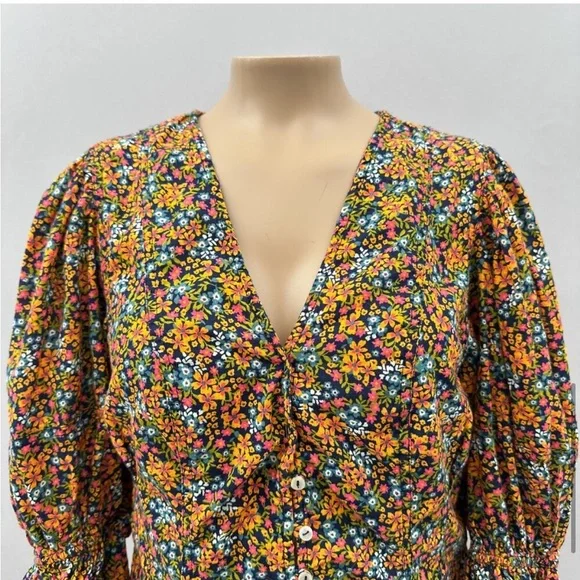 Free People I Found You Printed Blouse Floral Mustard Boho Size Small - Picture 4 of 6